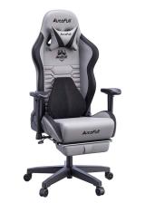 AutoFull Gaming Chair Grey PU Leather Footrest Racing Style Computer Chair, Headrest E-Sports Swivel Chair, AF083GPJA